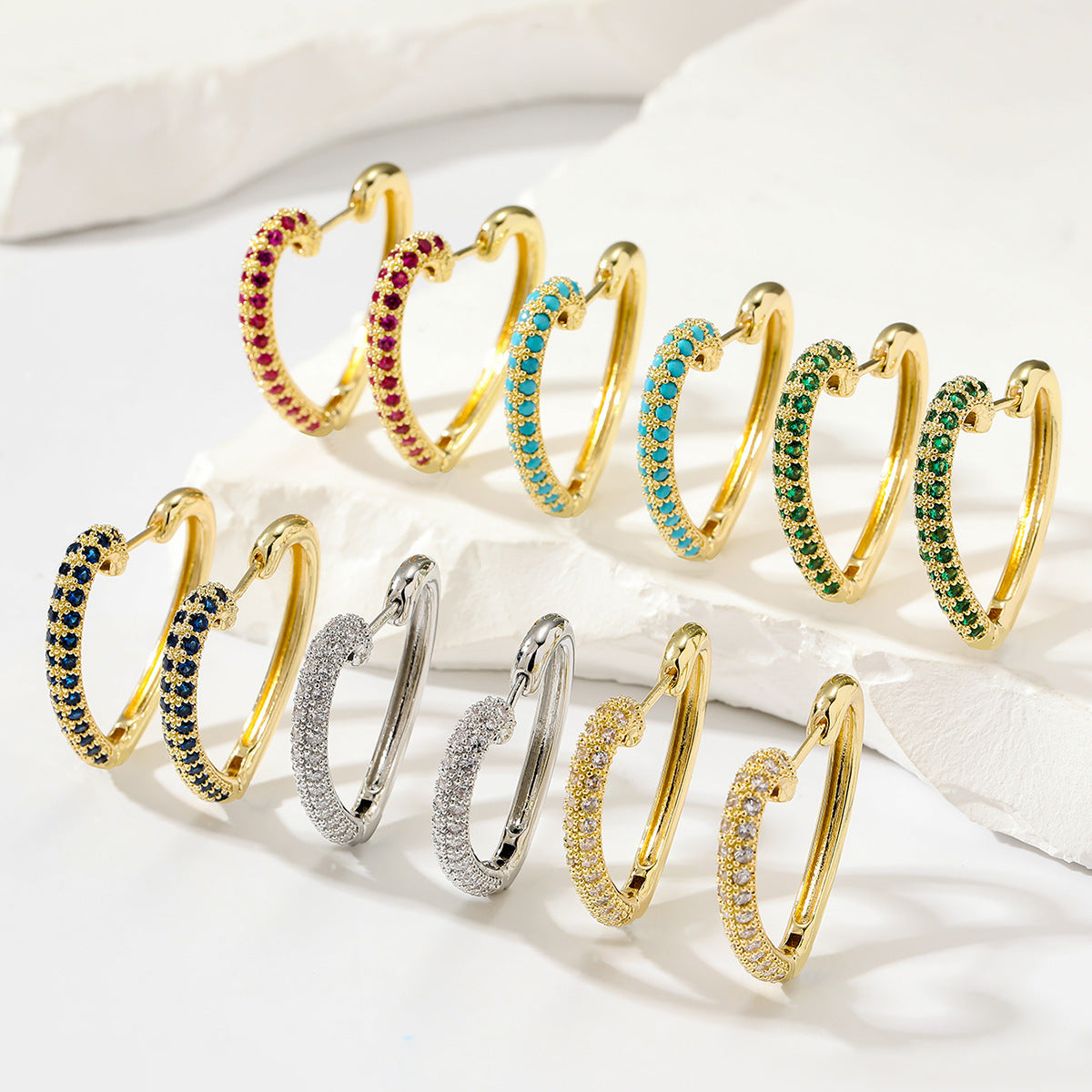 Fashion Retro Gold Love Multi-color Zircon Stud Earrings Weloria