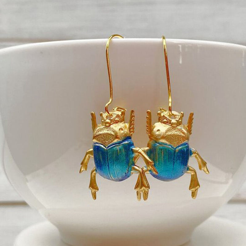 Creative Personality Beetle Gold Metal Animals And Insects Design Earrings Weloria