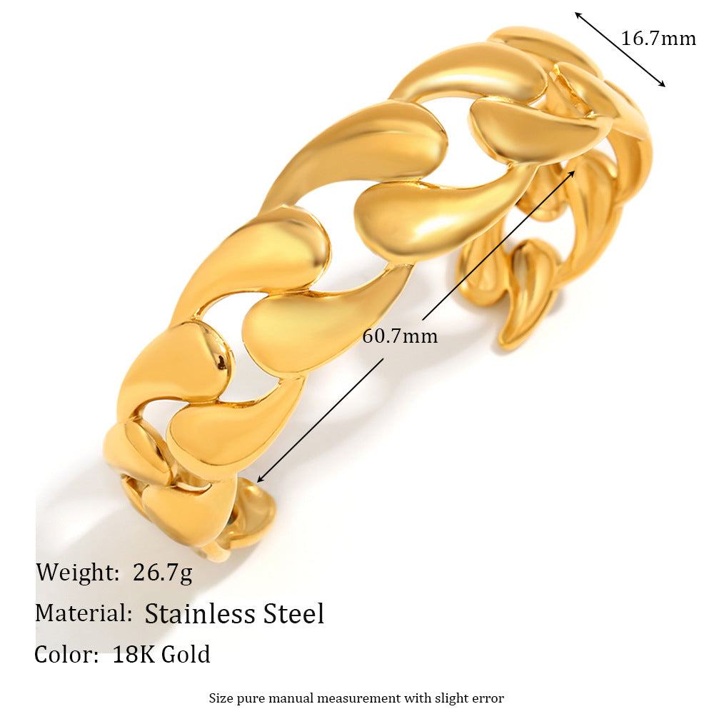 Fashion Stainless Steel Plated 18k Golden Smooth Water Drop Hollow Bracelet Weloria
