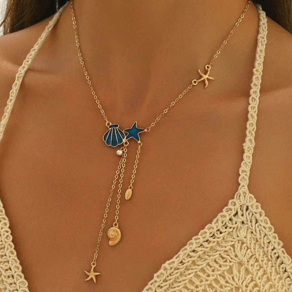 Creative Ocean Style Starfish And Shell Pendant Necklace Simple Weloria