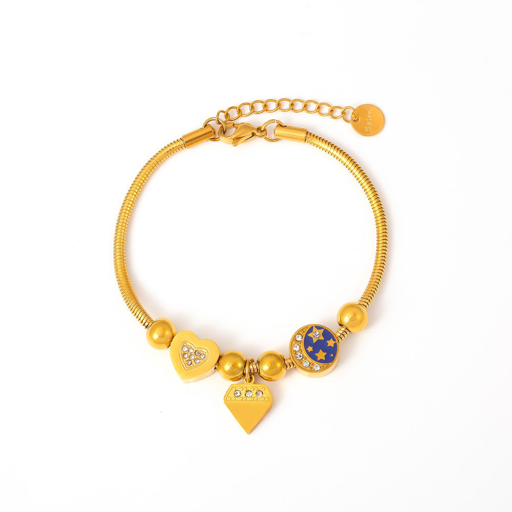 Cold Wind Love Round Brand Diamond Drop Oil Bracelet Weloria