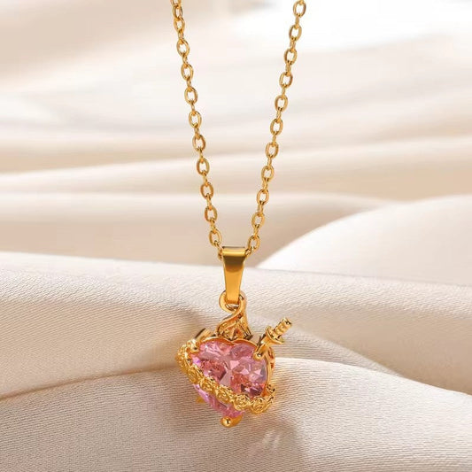 Cupid Elos Arrow Heart Flower Pendant With Brick Crystal Necklace Weloria