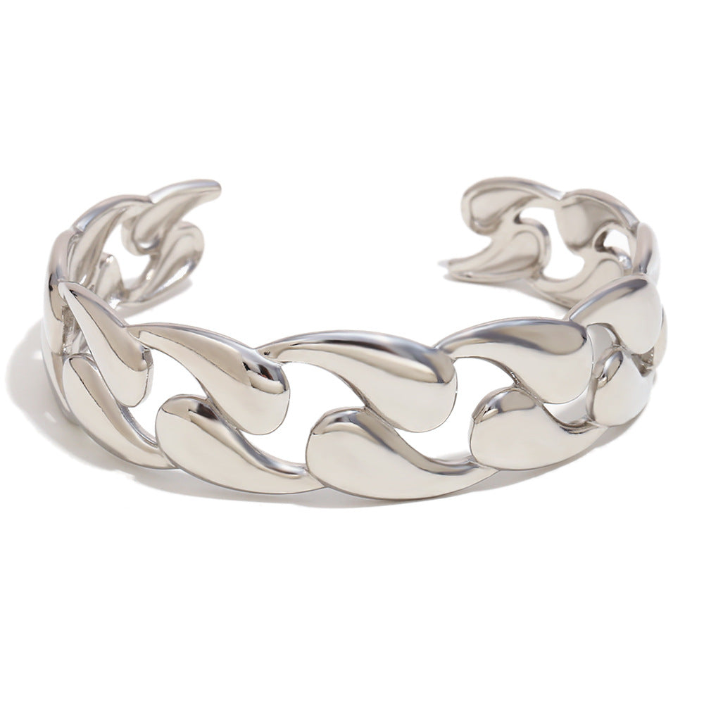 Fashion Stainless Steel Plated 18k Golden Smooth Water Drop Hollow Bracelet Weloria