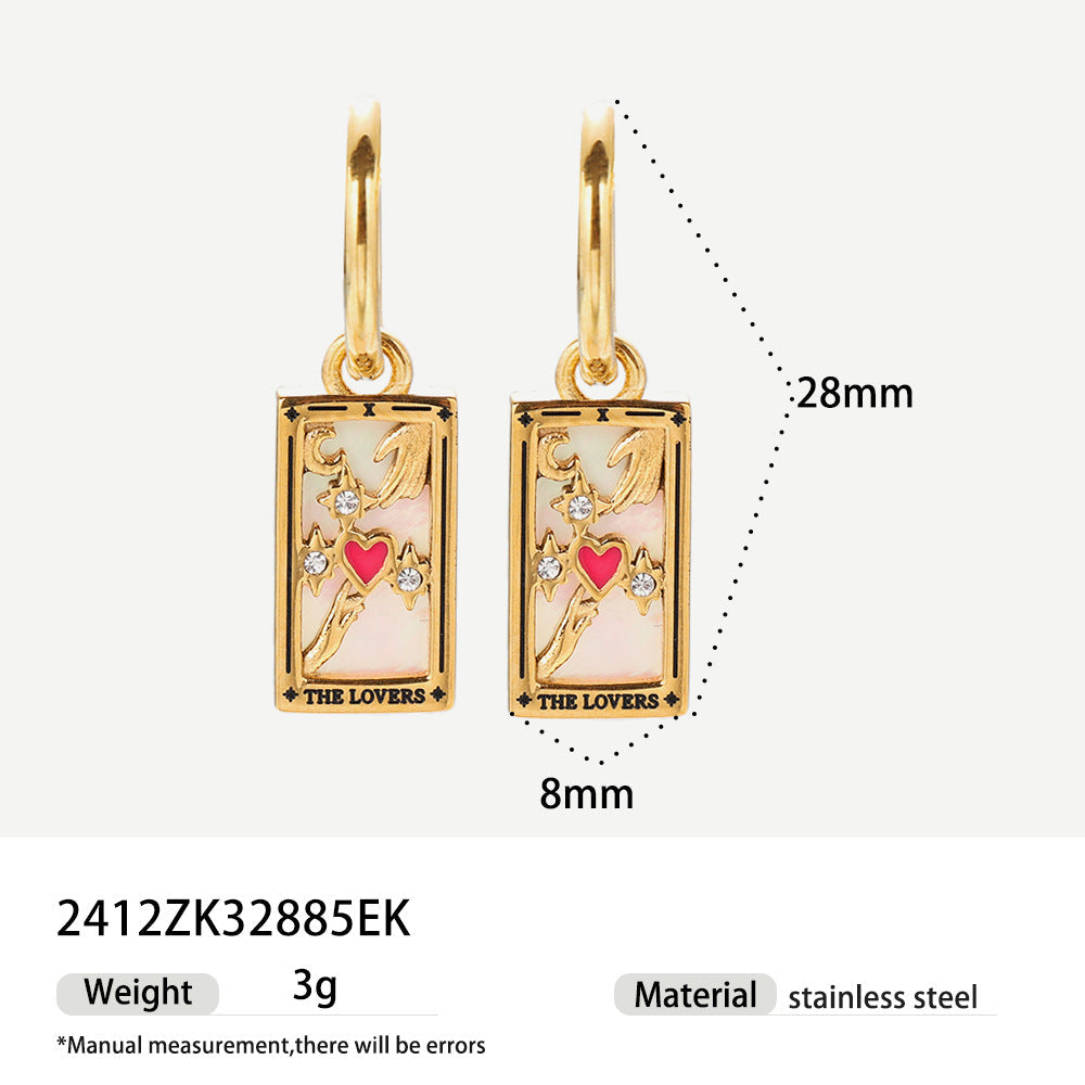 Tarot Stainless Steel Rectangular Drop Zircon Earrings European And American Retro Weloria