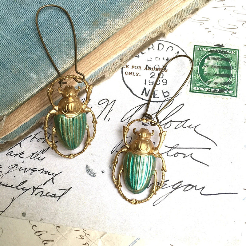 Creative Personality Beetle Gold Metal Animals And Insects Design Earrings Weloria
