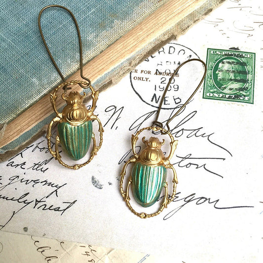 Creative Personality Beetle Gold Metal Animals And Insects Design Earrings Weloria