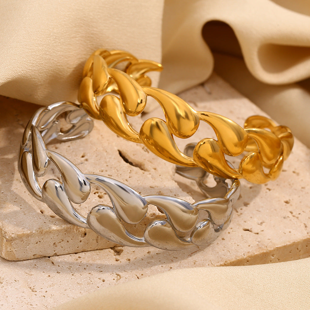 Fashion Stainless Steel Plated 18k Golden Smooth Water Drop Hollow Bracelet Weloria