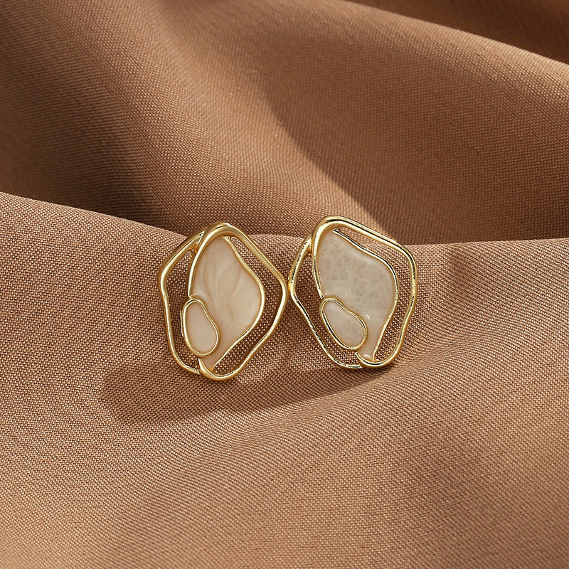 Artistic Vintage Court Style Sterling Silver Needle Stud Earrings Dripping Oil Painted Weloria