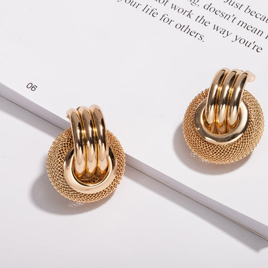 European And American Grid Ring Personality Trendy Earrings Weloria