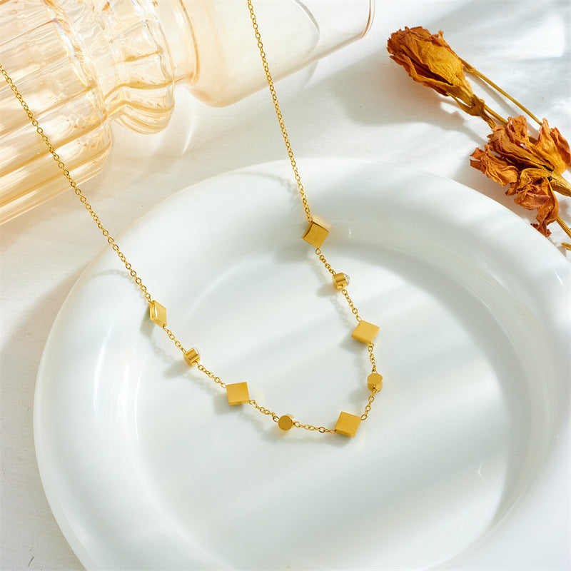 Stainless Steel Cube Emerald Zircon Personality Simple Niche Does Not Fade Necklace Weloria