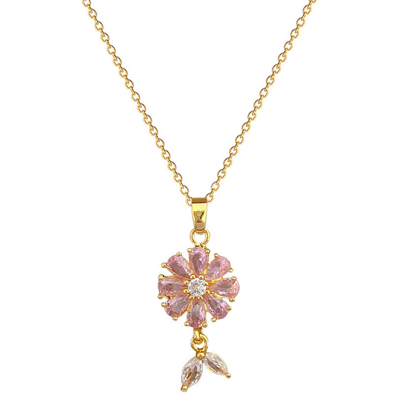 Necklace And Earrings Suite Light Luxury Full Diamond Flowers Weloria