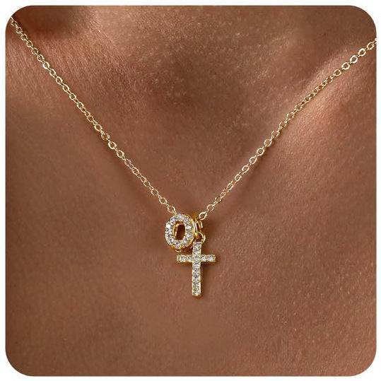 European And American Zircon Inlaid 26 Letter Necklace With Diamonds Weloria