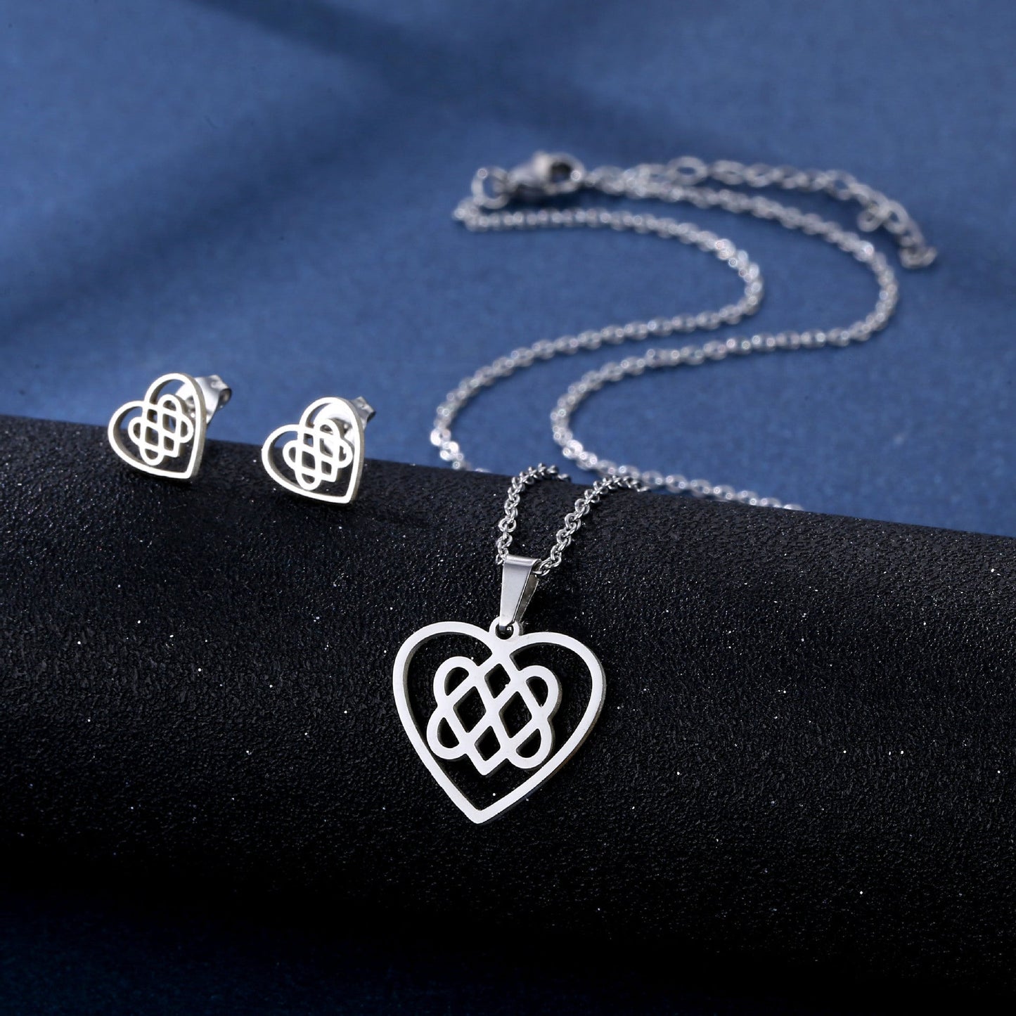 Stainless Steel Necklace Ear Stud Combination Suit Weloria
