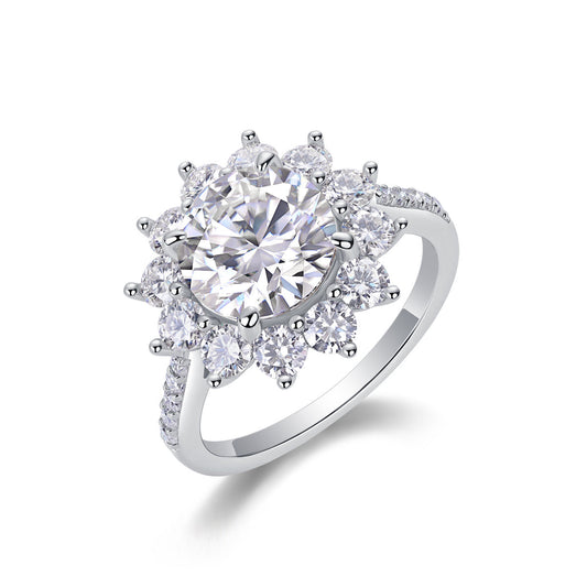 Sunflower - A Fashionable Diamond Jewelry Piece Set With 3-carat Moissanite S925 Sterling Silver And Platinum Diamond Ring Weloria