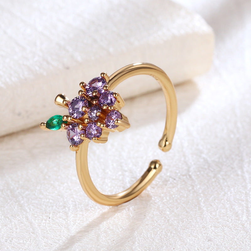 Cute Fruit Grape Copper Ring Simple Temperament Stackable Women Weloria