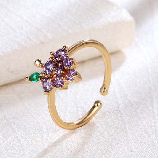 Cute Fruit Grape Copper Ring Simple Temperament Stackable Women Weloria