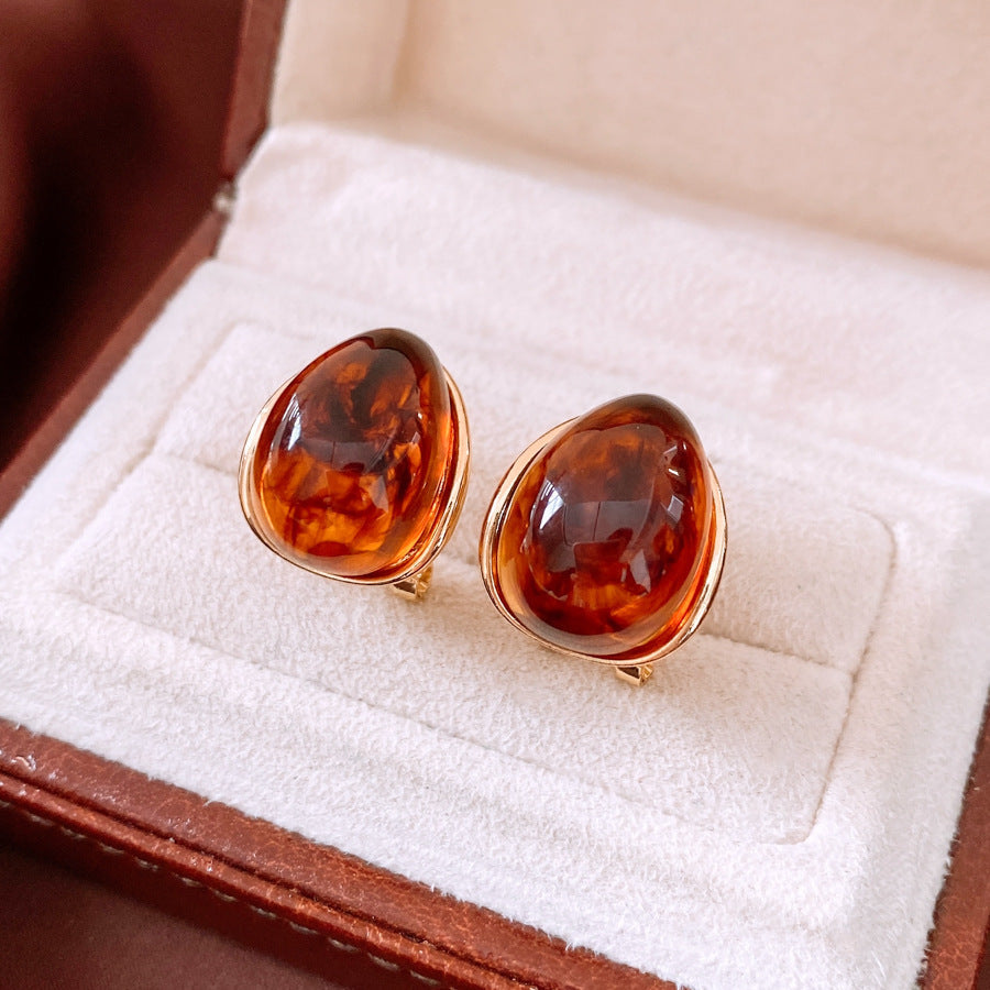 Amber Water Drop Ear Studs Ear Clip Weloria