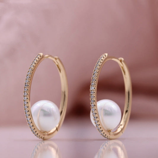 Pearl Trendy Champagne Gold Inlaid Zircon Earrings Weloria