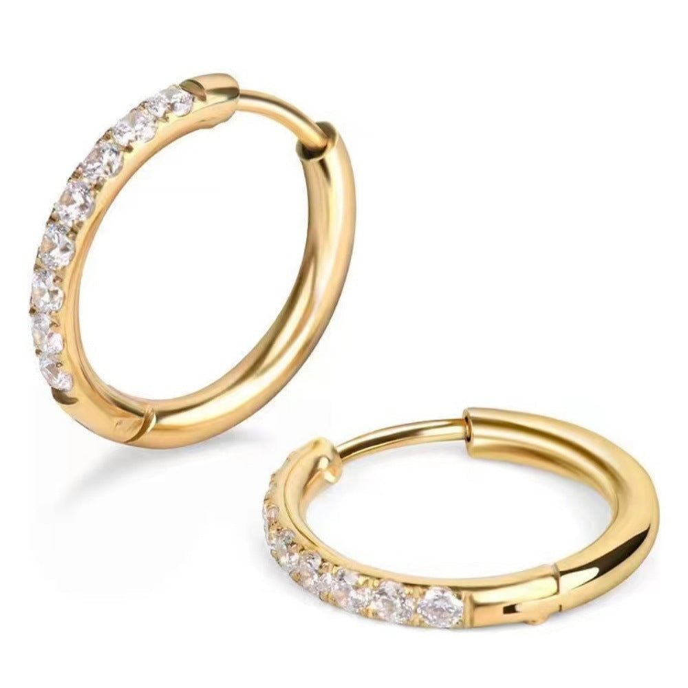 Diamond-studded Earring Titanium Steel Gold Simplicity Weloria