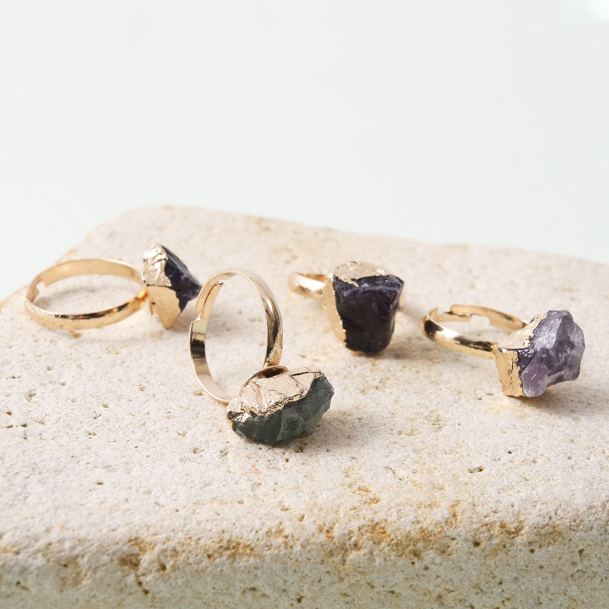 Natural Crystal Ring Rough Stone Gold-plated Open Weloria