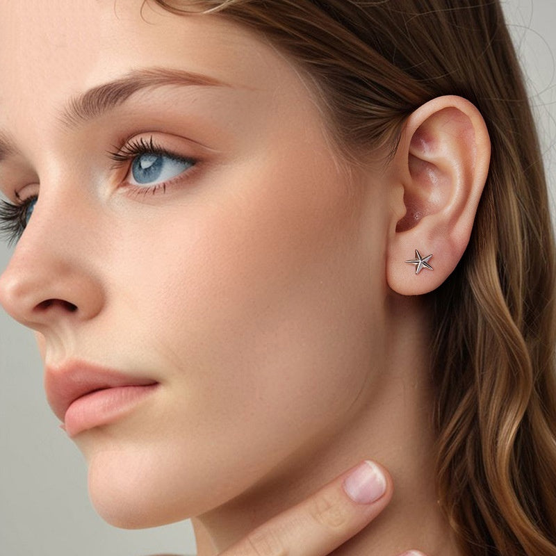 Three-dimensional Star Thread Stud Earrings S925 Sterling Silver Star Earrings Weloria