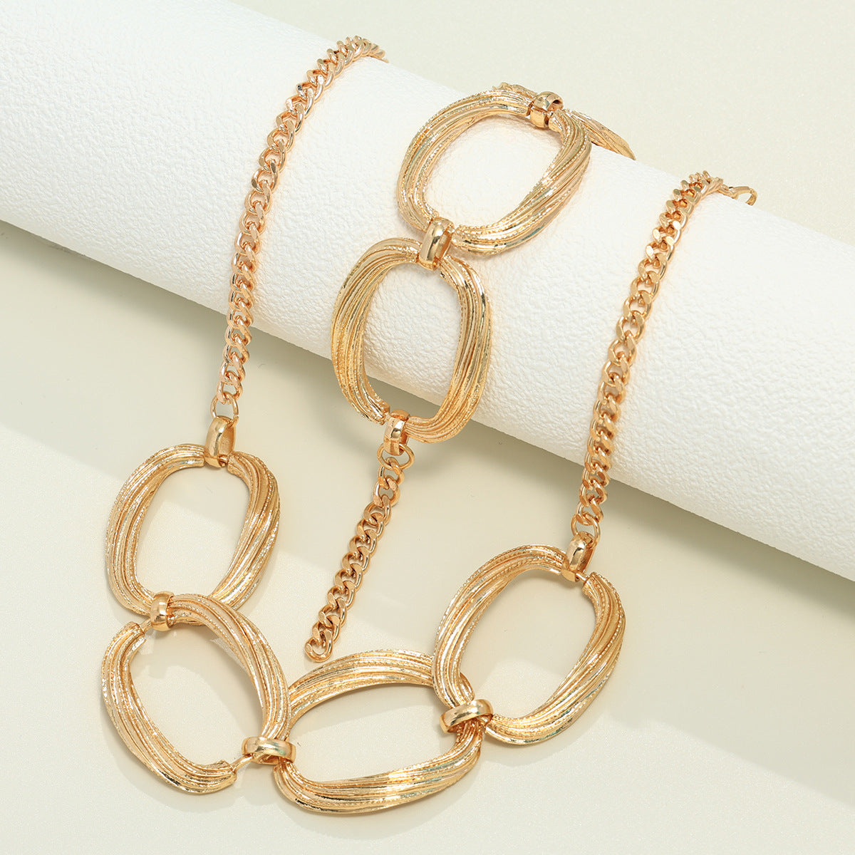 Personality Metal Geometry Creative Simple Necklace Bracelet Jewelry Suit Weloria