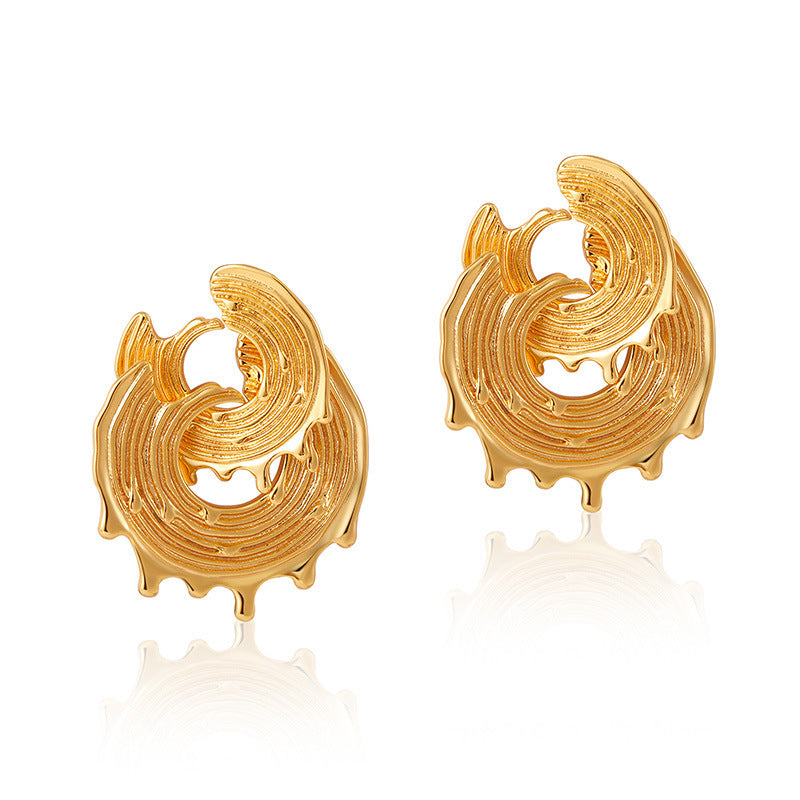 Irregular Retro Ear Clip Brass Light Luxury Personalized Earrings Weloria
