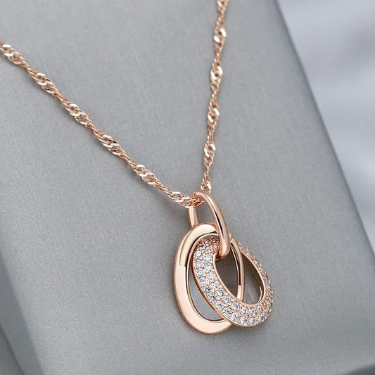 Double Circle Zircon Pendant And Necklace Weloria