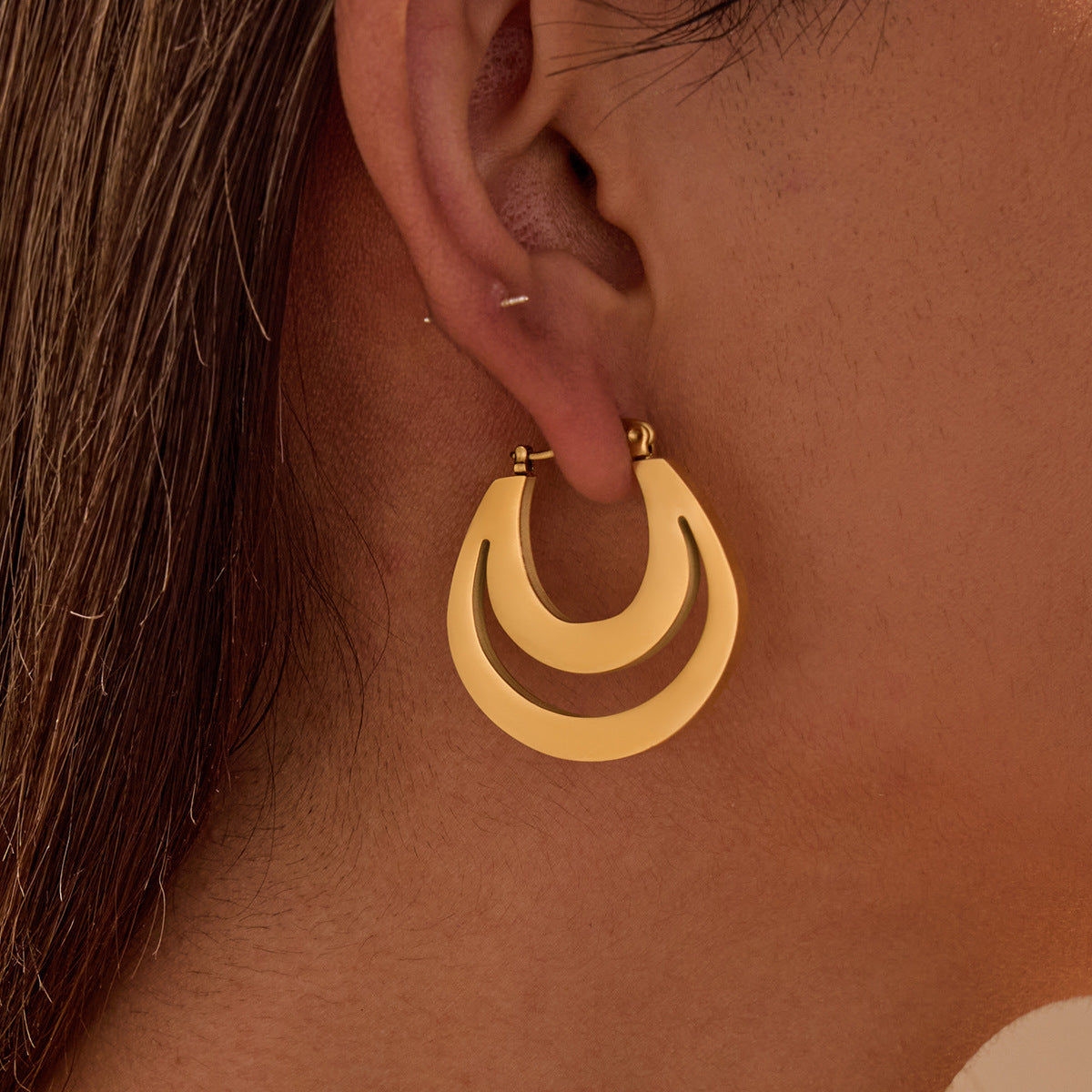 Metallic French Earrings Gold Plated Geometric Minimalist All-match Weloria