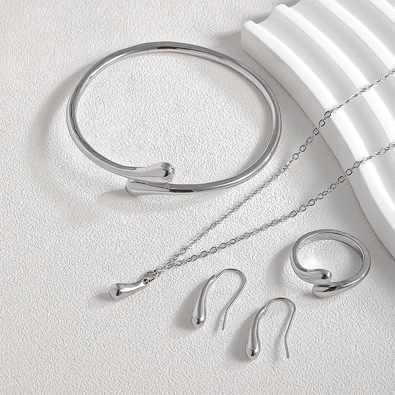 Water Drop Suit Simple Daily Fashion Necklace Earrings Bracelet Ring Suit Weloria