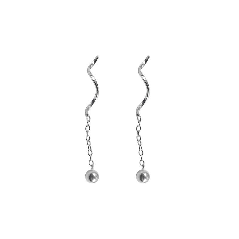 Niche Design S925 Silver Wavy Ball Hanging Earrings Weloria