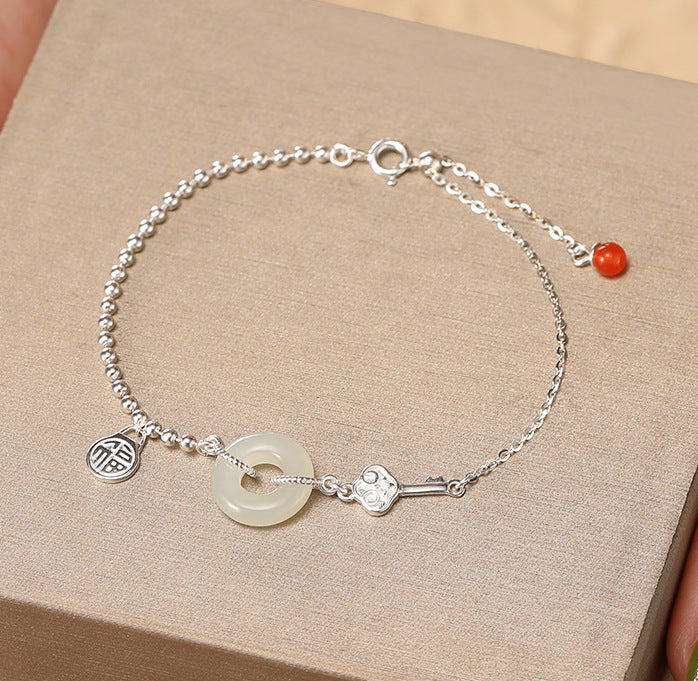 New Blessing Card Peace Buckle Hetian Jade Bracelet Weloria