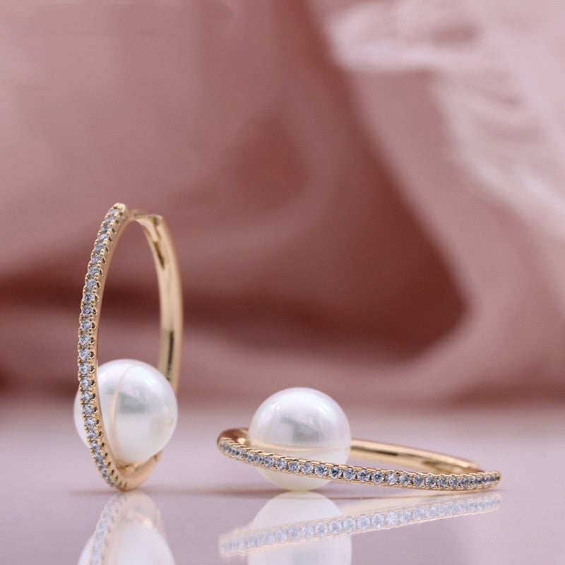 Pearl Trendy Champagne Gold Inlaid Zircon Earrings Weloria