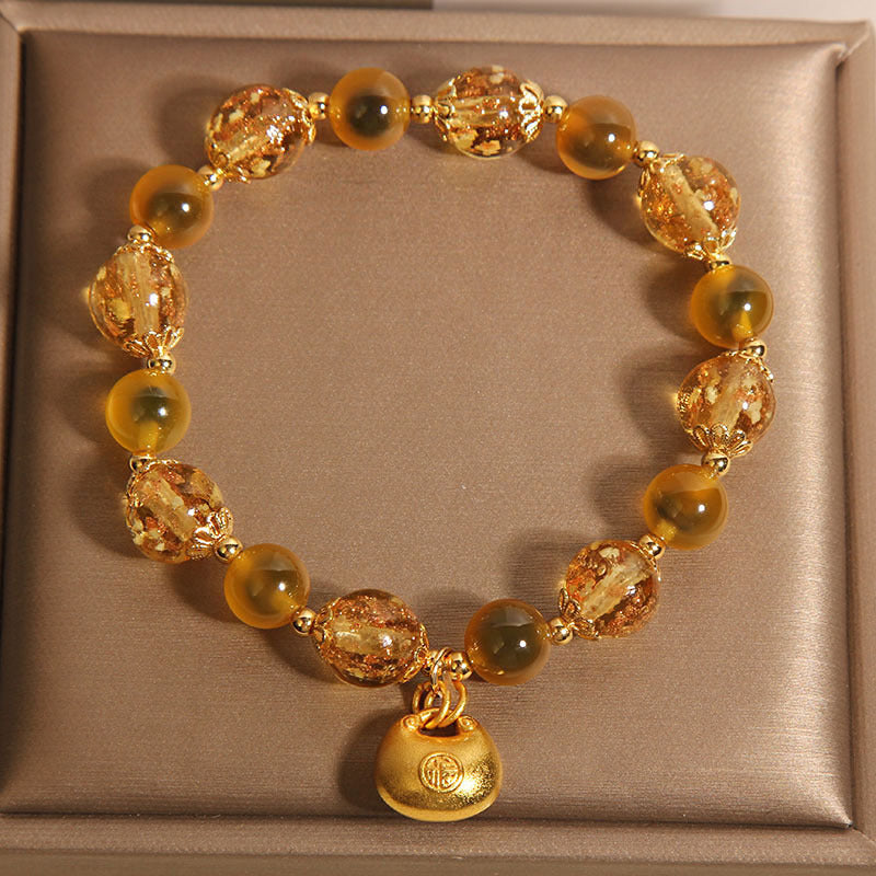 Natural Yellow Sugar Heart Agate Crystal Bracelet For Women Weloria