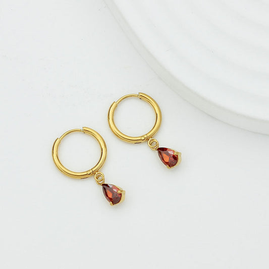 Drop-shaped Zircon Earrings Women's Stainless Steel Light Luxury High Sense Weloria