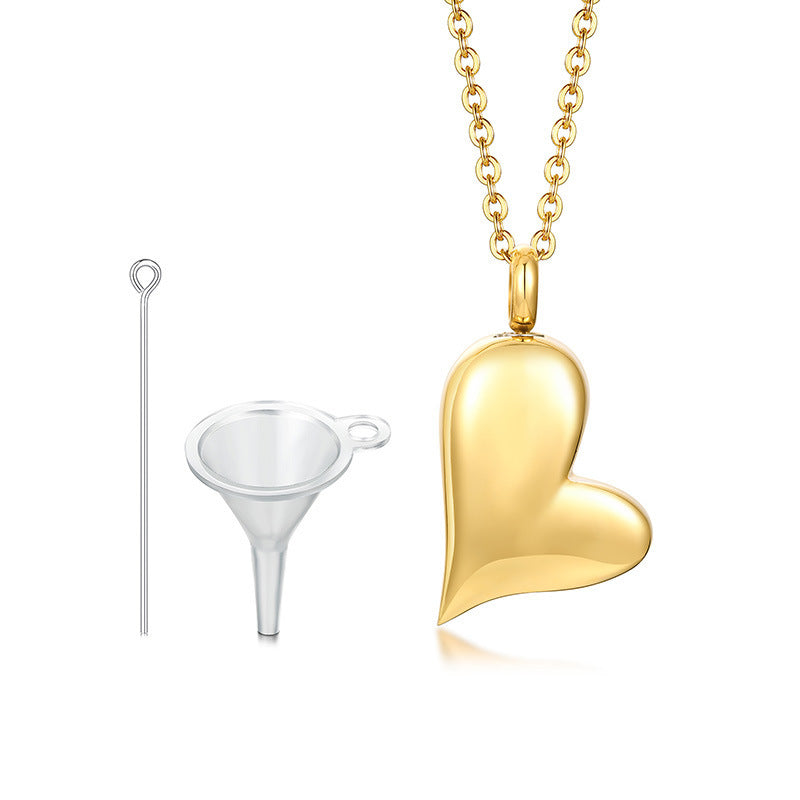 Women's Titanium Steel Peach Heart Urn Can Be Opened Pendant Necklace Weloria
