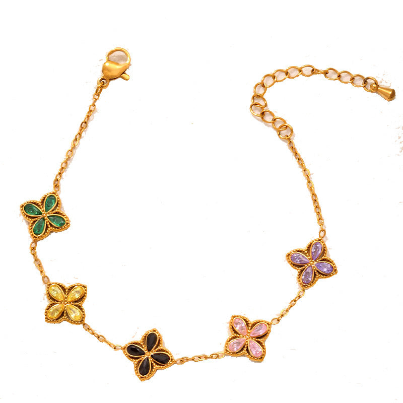 Small Flowers Inlaid Zircon Bracelet For Women Weloria