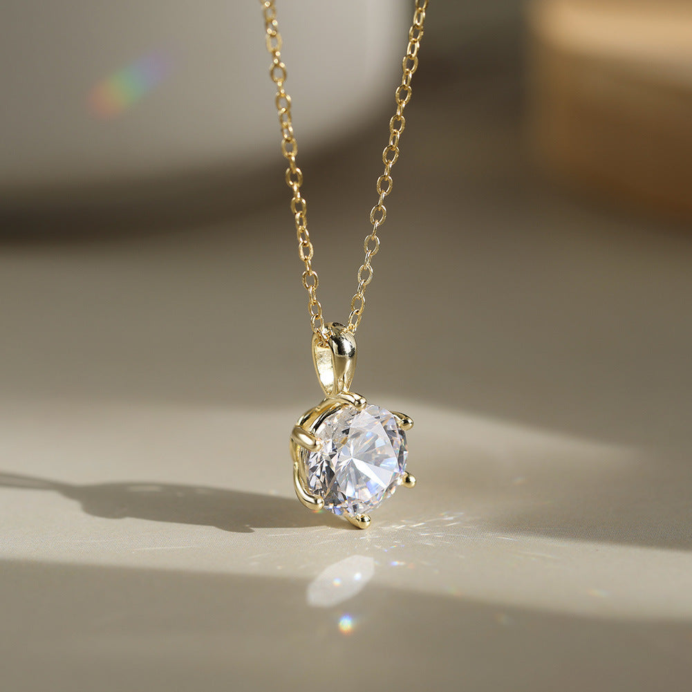 Classic Six-claw Simple Moissanite Pendant Silver Necklace Weloria