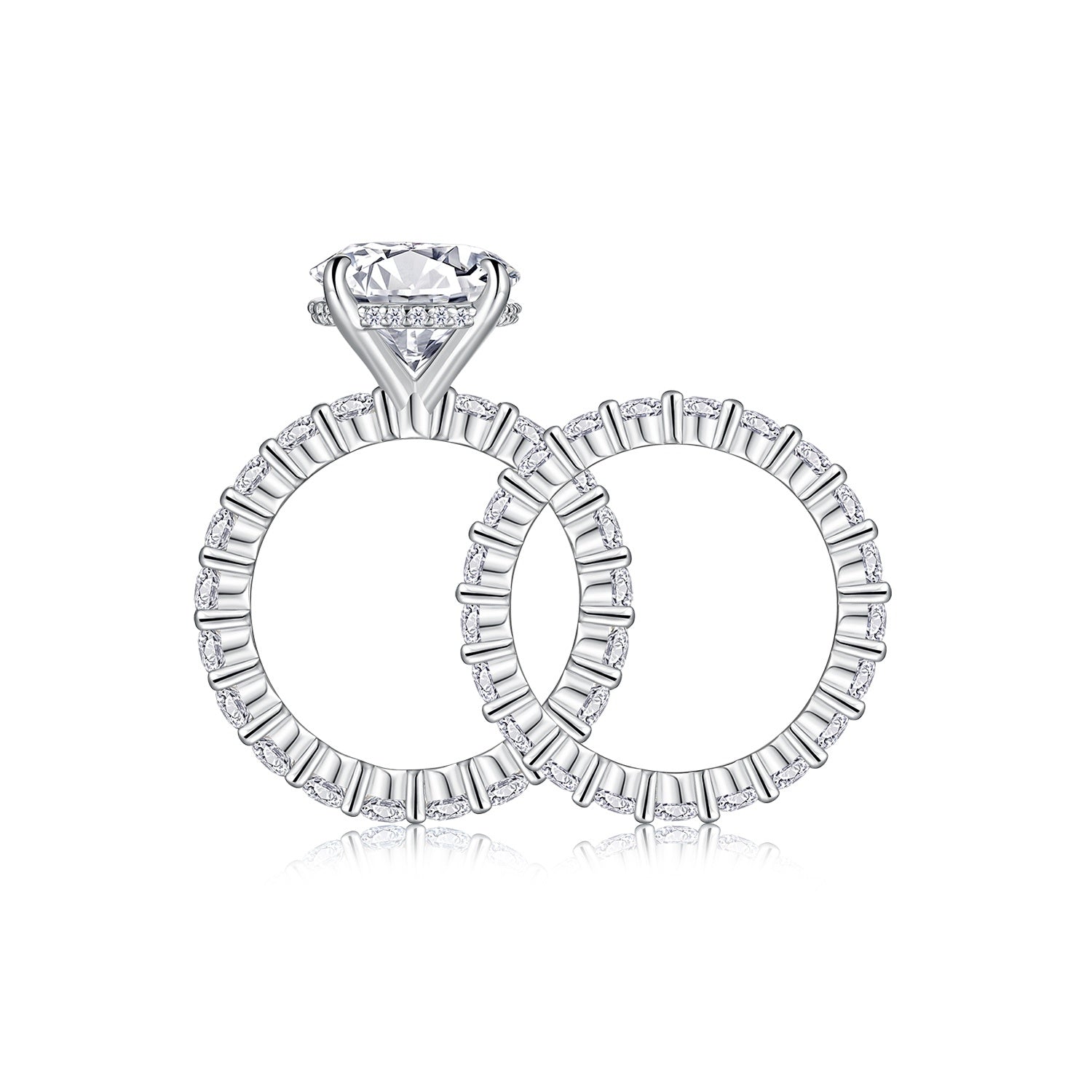 Time Vow - Fashionable Men's And Women's Ring Row Jewelry Set With 5-carat Moissan Diamond S925 Sterling Silver And Platinum-plated Diamond Weloria