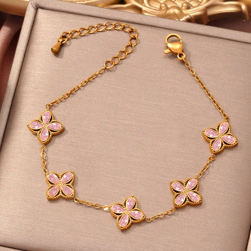 Small Flowers Inlaid Zircon Bracelet For Women Weloria