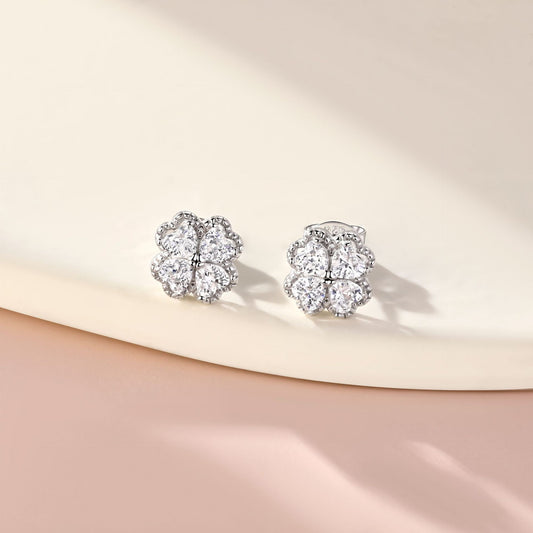 Zeng Yin Four-leaf Clover Ear Team Advanced Sense Love Zircon Earrings Weloria