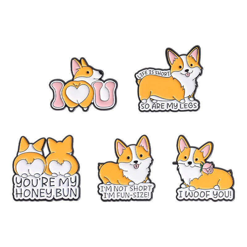 Orange Animal Corgi Dog Metal Brooch Clothing Accessories Weloria