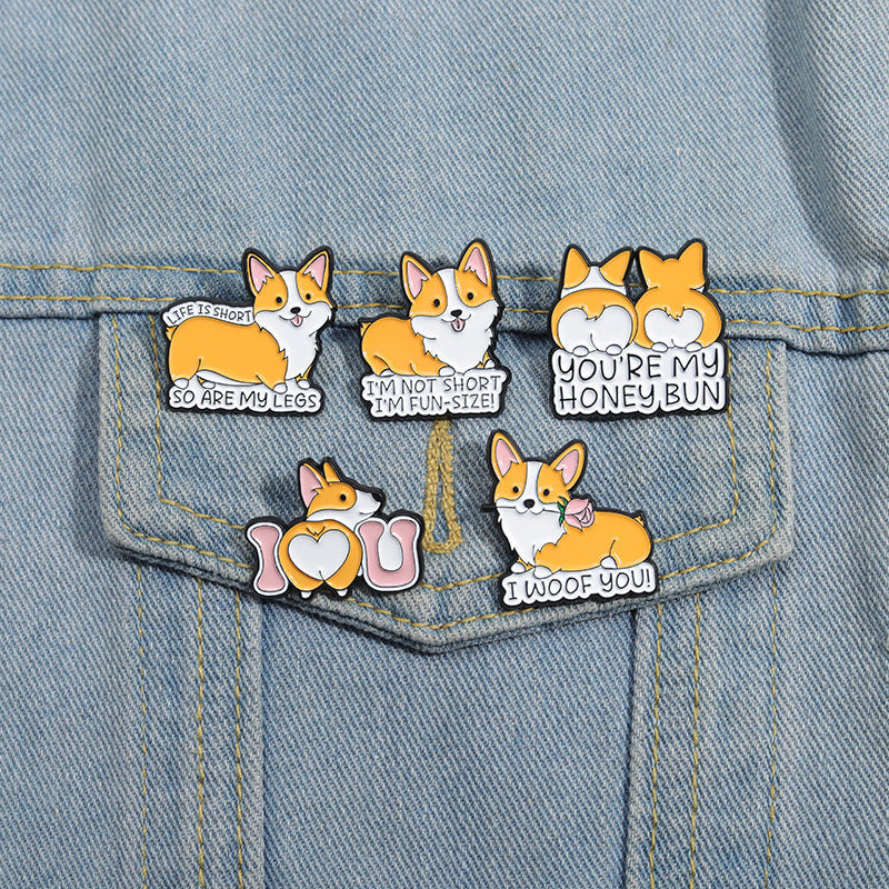 Orange Animal Corgi Dog Metal Brooch Clothing Accessories Weloria