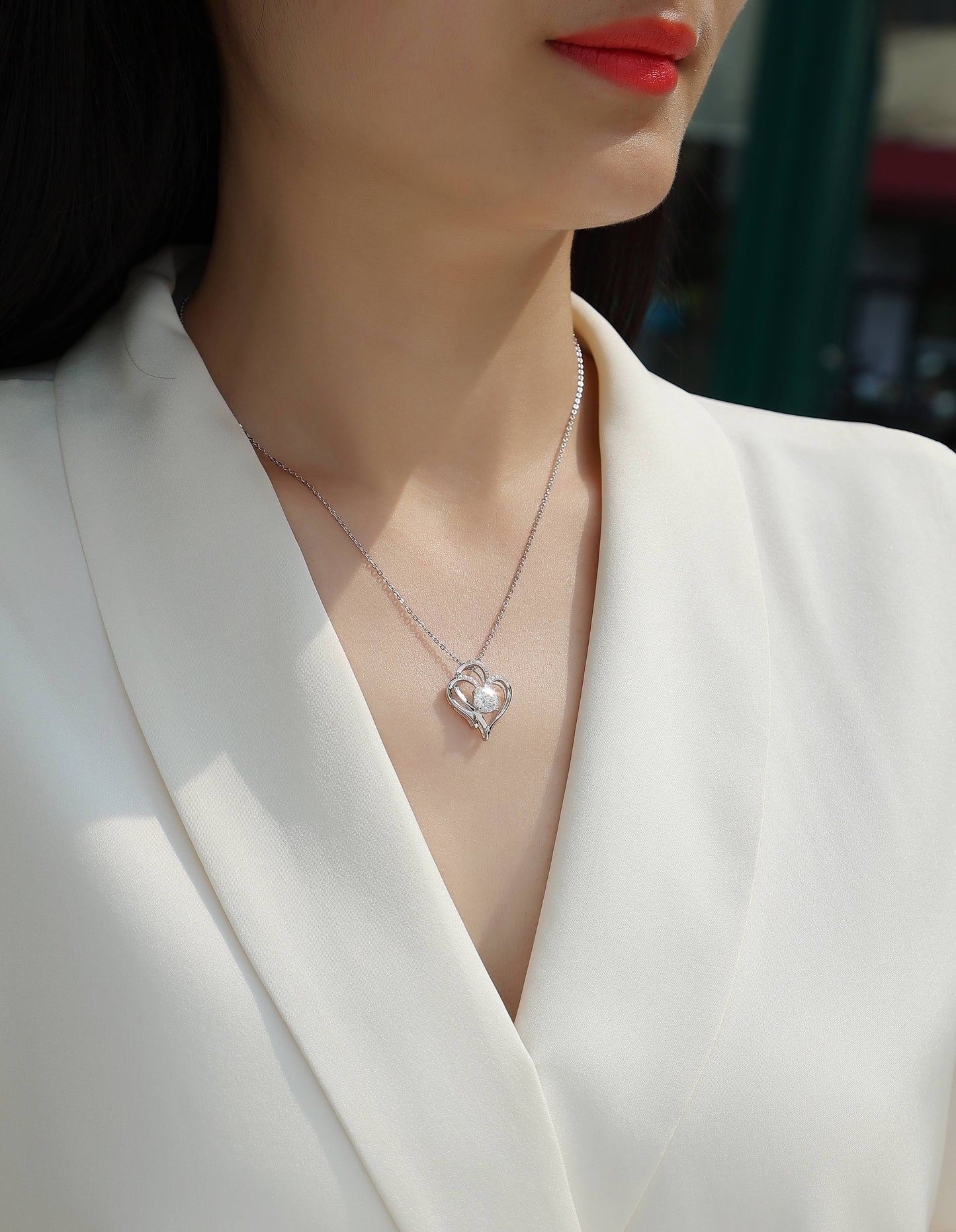 Heart To Heart - A Fashionable And Luxurious Diamond Jewelry Pendant Set With 1-carat Moissan Diamond S925 Sterling Silver And Platinum Plating Weloria