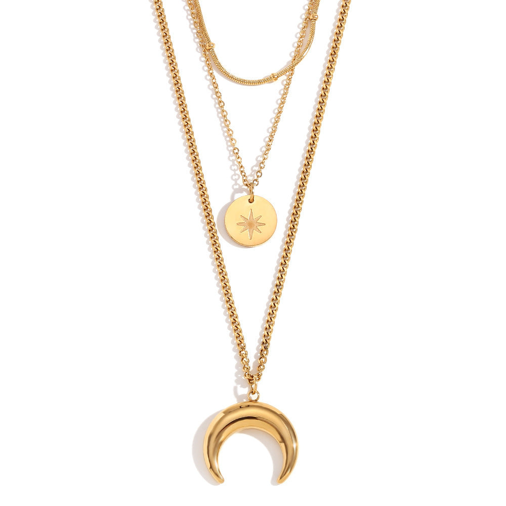 Vintage Necklace Stainless Steel Plated 18K Gold Moon Eight Awn Star Bracelet Weloria