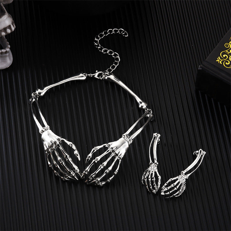 European And American Fashion Cool Dark Style Skull And Ghost Claw Necklace Earrings Weloria