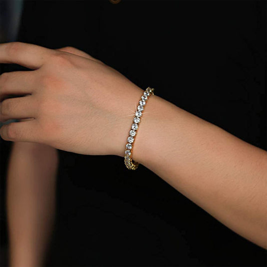 Classic 18K Gold Electroplated Zircon High-grade Tennis Full Diamond Personality Bracelet Weloria