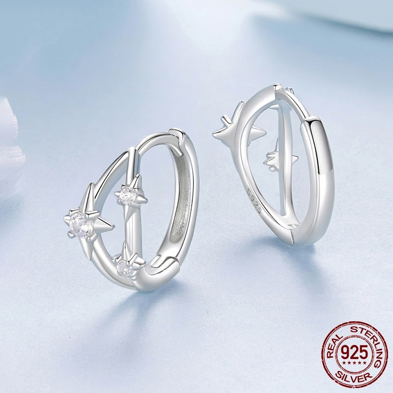 Simple S925 Sterling Silver Eight-pointed Stars Ear Clip Earrings Weloria