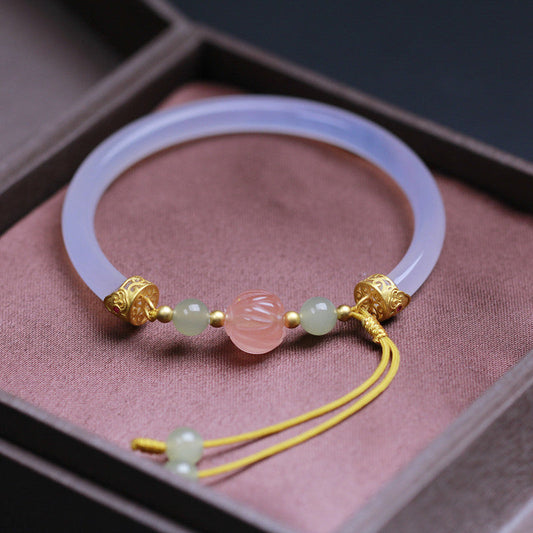 Natural White Agate Half Bracelet With South Red Lotus Beads Accessories S925 Silver Weloria