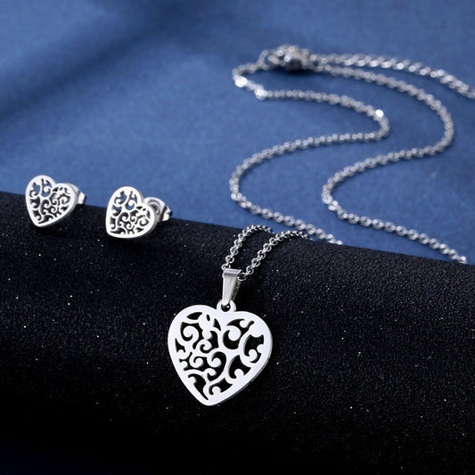 Stainless Steel Necklace Ear Stud Combination Suit Weloria